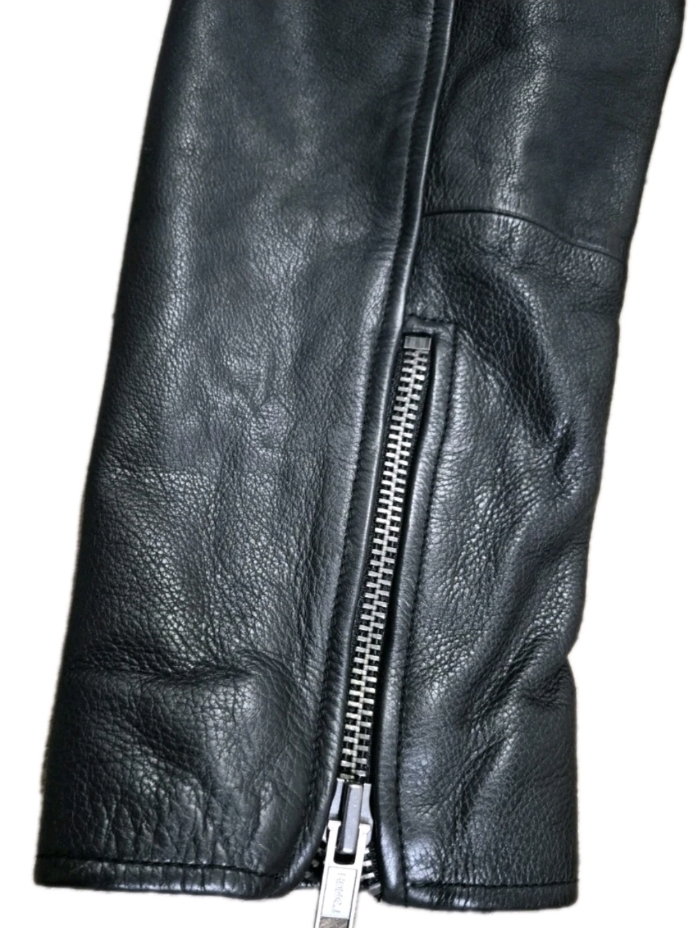 GAP Black Peebled Leather Biker Jacket Size L. - Picture 6 of 15